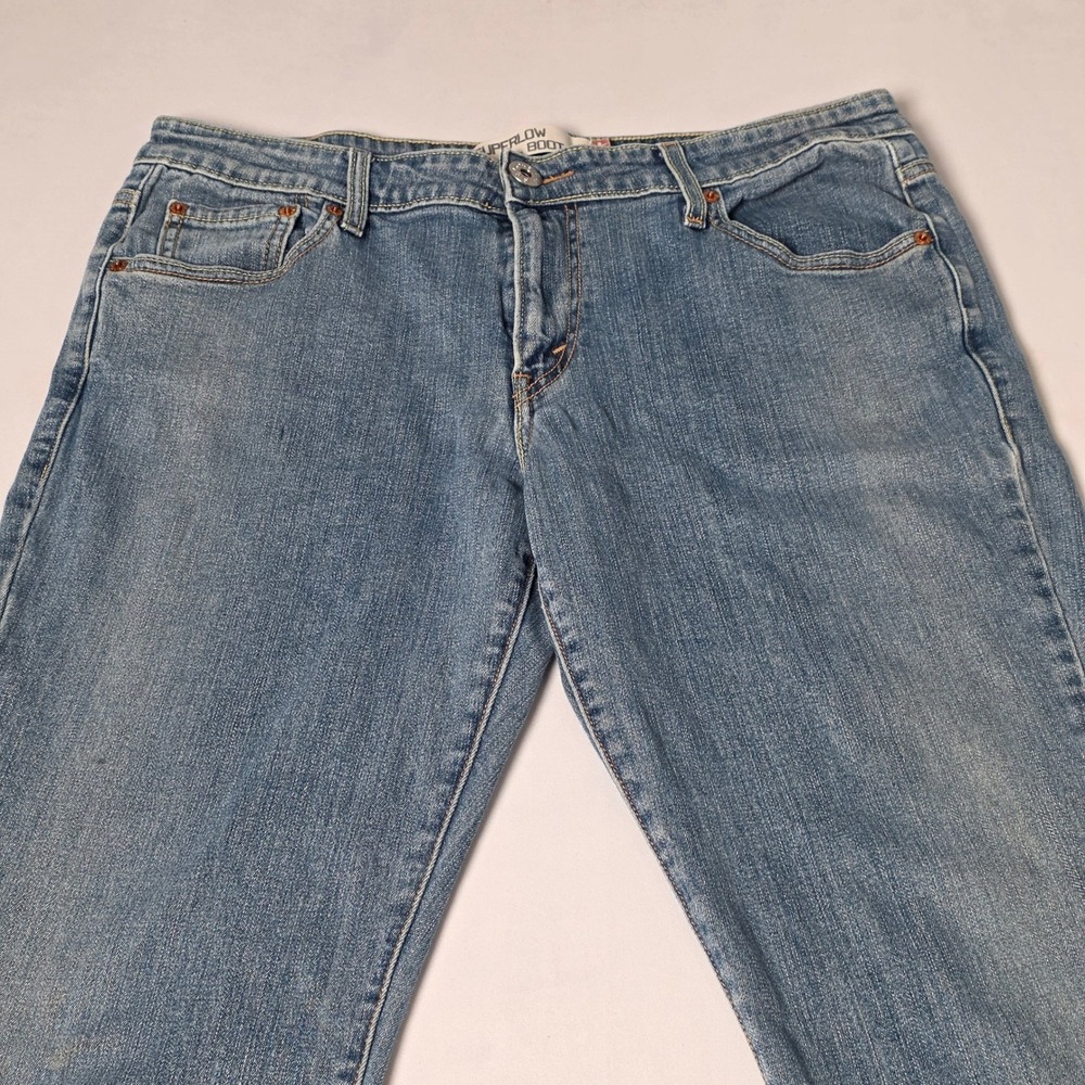 Levis 518 Superlow Boot Cut Jeans Womens 15 Medium Wash Blue Low Rise Flare